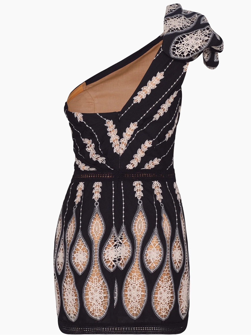 Johanna Ortiz Black Dress with Cream Lace One-Shoulder Mini - Picture 3 of 8